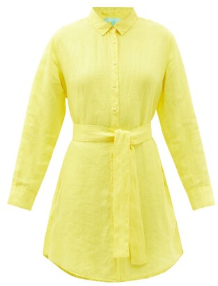 Melissa Odabash Marianne Belted Linen Shirt Dress - Yellow
