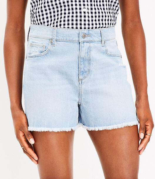 LOFT Curvy Fresh Cut High Rise Cut Off Denim Shorts in Classic Light
