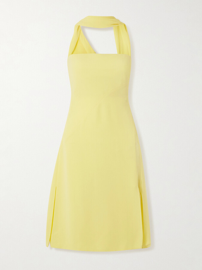 Versace Scarf-effect Cutout Chiffon-trimmed Silk-cady Mini Dress - Yellow