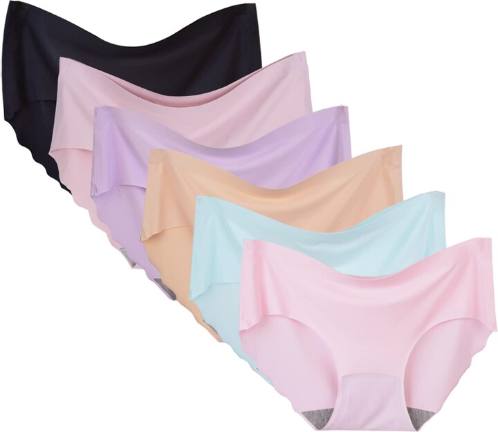 Buankoxy 6 Pack Women's Invisible Seamless Mid-Rise Panties No Show ...