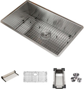 KBFmore 32 Inch Single Bowl Stainless Steel Handmade Kitchen Sink with 5 Pieces Sink Accessories