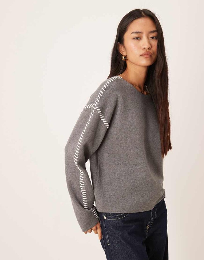 Y.A.S contrast seam knit sweater in gray