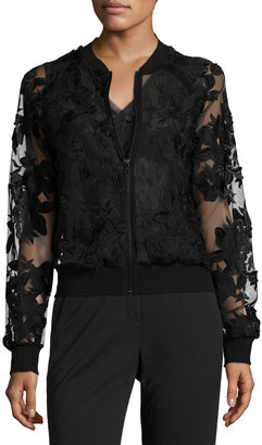 T Tahari Brittany Illusion Floral Jacket, Black