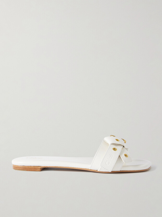 Chloé Mae Buckle-embellished Leather Slides - Neutrals
