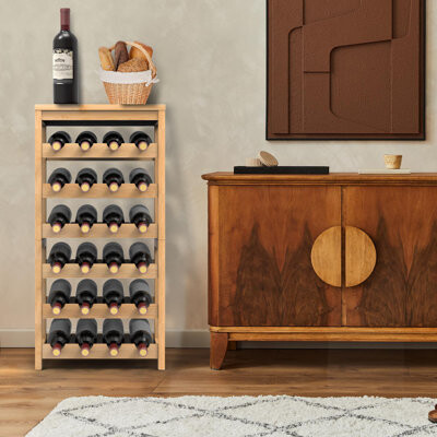 Mint Pantry 6 Tier Wine Rack Freestanding Floor, 24-Bottle Bamboo Wine Storage Shelf Display Rack With Table Top For Kitchen Bar Cellar