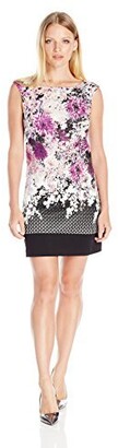 Adrianna Papell Women's Petite Floral and Geo Printed Shift with Cutout Back