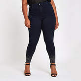 Thumbnail for your product : River Island Plus blue mid rise embellished Harper jeans
