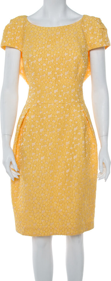 CH Carolina Herrera Yellow Floral Jacquard Sheath Dress