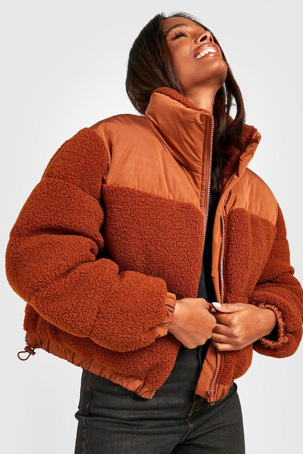 boohoo Teddy Faux Fur Panel Puffer Jacket - ShopStyle