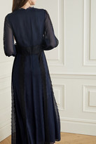 Thumbnail for your product : La Ligne Margaret Lace-trimmed Silk-georgette Maxi Dress - Navy