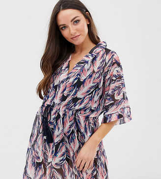 Mama Licious Mama.Licious Mamalicious maternity printed sheer tie front kaftan top