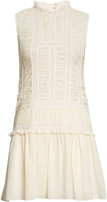Rebecca Taylor Ruched Lace Inset Cotton Dress