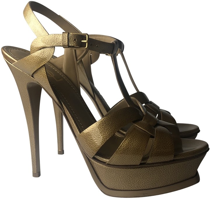 Saint Laurent Tribute Beige Patent leather Sandals - ShopStyle