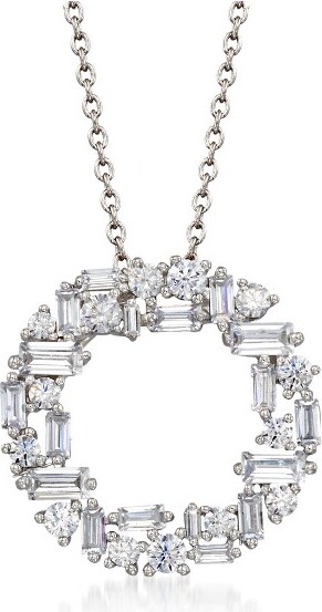 Ross-Simons Ross-Simons1.75ct.t.w.BaguetteandRoundCZOpenCirclePendantNecklaceinSterlingSilverSize16