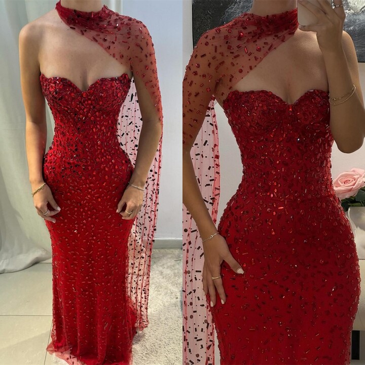 CHUJIE Customized Mermaid Sexy Red Tulle Evening Dress Exquisite Strapless Sleeveless Homecoming Dresses Fashion Special Occasion Gowns