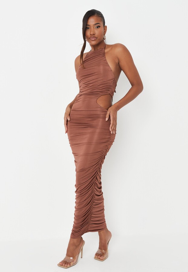 slinky ruched maxi dress