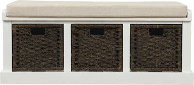 August GroveÂ® 3 Removable Basket Bench With Foam Cushion (white) - Provides Extra Storage For Entryway Living Room Adds Comfort And Style