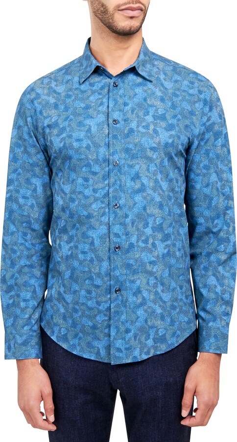 Brooklyn Brigade Slim Fit Abstract Print 4-Way Stretch Performance Long Sleeve Shirt