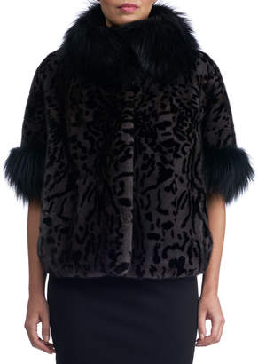 Gorski Mink Jacket with Fox Fur Stand Collar and Cuff