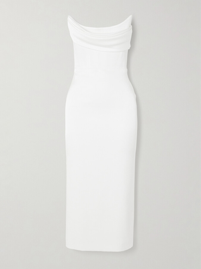 Alex Perry Strapless Draped Satin-crepe Midi Dress - White