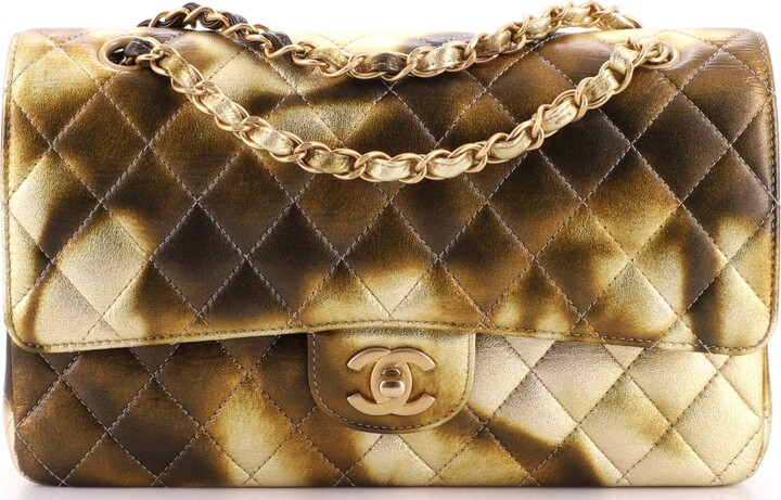 CHANEL Ombre White Grey Caviar Leather Quilted Medium Single Flap