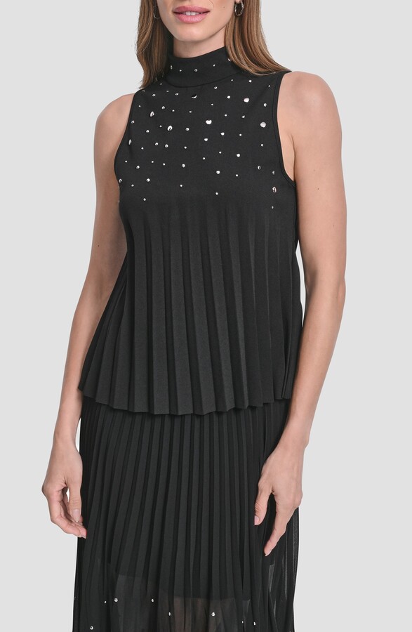 DKNY Metallic Studded Pleated Scuba Crepe Top