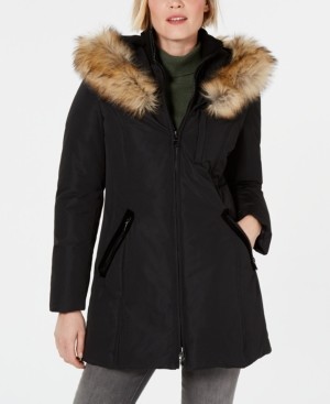 INC International Concepts Petite Hooded Faux-Fur-Trim Puffer Coat ...
