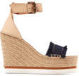 see by chloe leather and denim espadrille wedge sandals dark denim