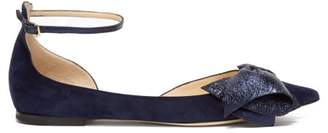 Jimmy Choo Kaitlyn Bow Embellished Suede Flats - Womens - Navy