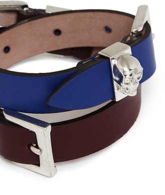 Alexander McQueen Three buckle double wrap leather bracelet