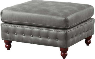 Canora Grey Stylish Breathable Leatherette Tufted Cocktail Ottoman with Nailhead Trim and Wooden Legs for Living Room