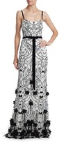 Thumbnail for your product : Marchesa Floral & Feather Applique Printed Gown