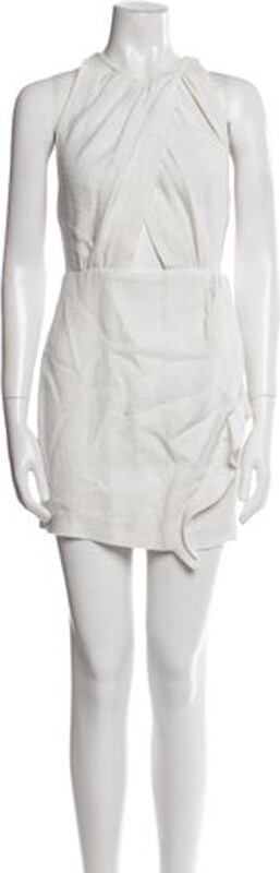 IRO Dress White Ruffle & Glitter Accents Sleeveless with Crew Neck Concealed Zip Closure at Back Designer