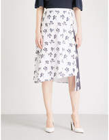St John Floral-print asymmetric stretch-silk skirt