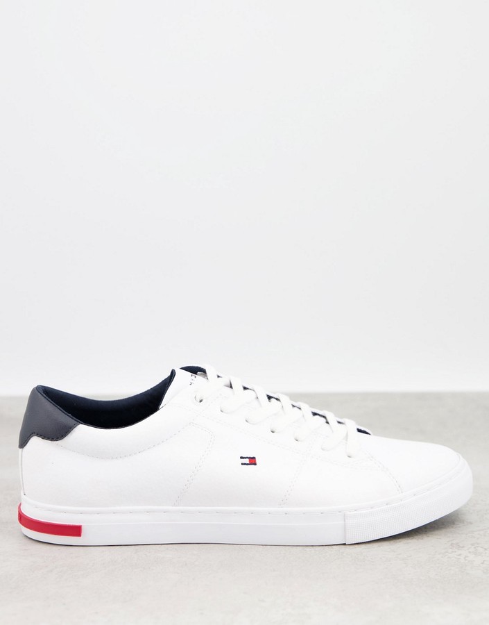 Tommy Hilfiger Corporate Leather Flag Runner Mens White Trainers Lace Up Shoes 