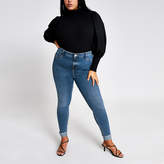 Thumbnail for your product : River Island Plus blue turn-up Molly mid rise jeggings