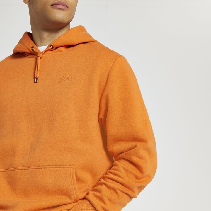 River Island Mens Orange RI branded regular fit hoodie - ShopStyle