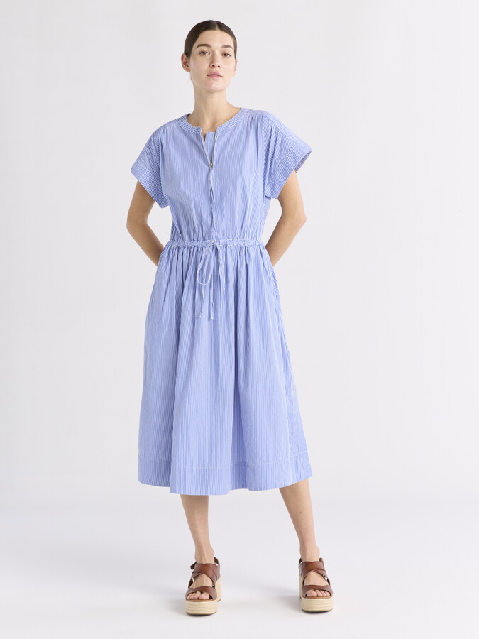 Free Assembly Women’s Cotton Midi Shirtdress with Drawstring Waist, Sizes XS-XXL