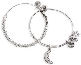 Alex and Ani Women's Crescent Moon & Star Set Of 2 Adjustable Wire Bangles