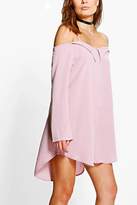 Thumbnail for your product : boohoo Off Shoulder Eyelet Shirt Dress