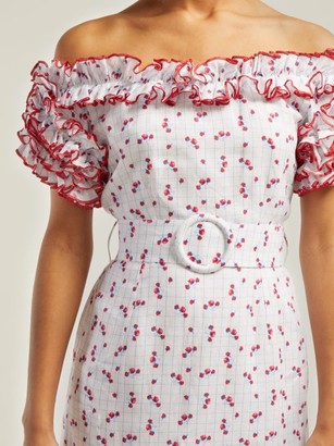 Gül Hürgel Ruffled Off-shoulder Floral-print Linen Dress - White Print