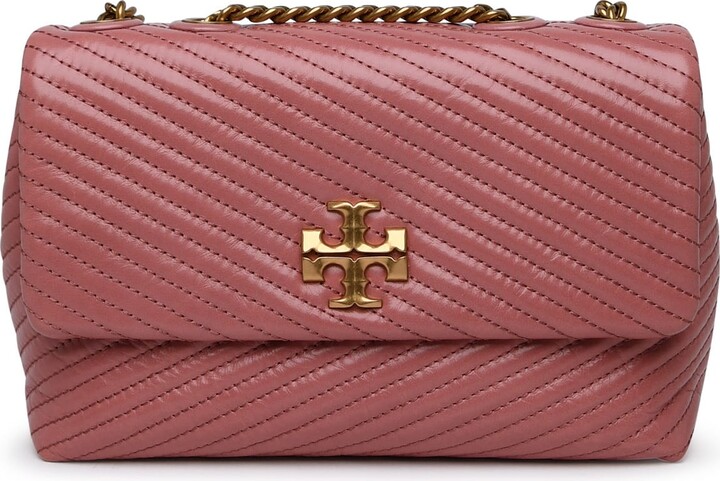 Tory Burch Mini Kira Moto Quilted Leather Top Handle Bag in Pink Magnolia