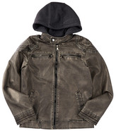 Thumbnail for your product : Urban Republic Fleece Hooded Distressed Faux Leather Moto Jacket (Big Boys)