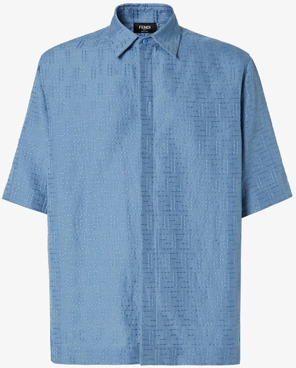 Fendi Light Blue Ff Jacquard Linen Shirt