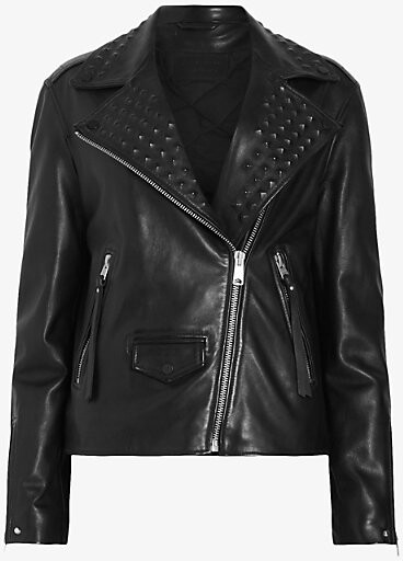AllSaints Womens Black Lyra Pyramid-stud Leather Biker Jacket - ShopStyle
