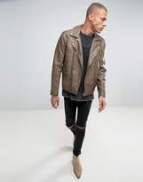 Thumbnail for your product : ASOS Faux Leather Biker Jacket In Washed Tan