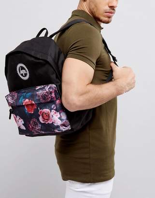 Hype Backpack In Black With Floral Panel