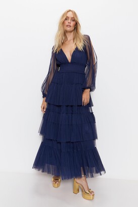 Dorothy Perkins Womens Cold Shoulder Tulle Tiered Maxi Dress - ShopStyle