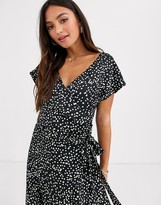 Thumbnail for your product : New Look ruffle sleeve wrap dress in polka dot