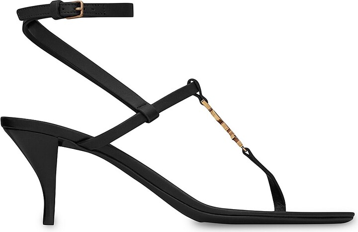 Saint Laurent Cassandra Sandals in Smooth Leather with Monogram - ShopStyle